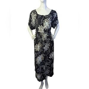 Truly 90s Vintage Crepe Floral Midi Dress | Button Front Tie Back | Size L